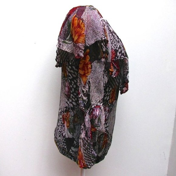 Vintage French Gear Boho Frilly Layered Blouse Floral Rayon Crepe  Size Small - Picture 2 of 10
